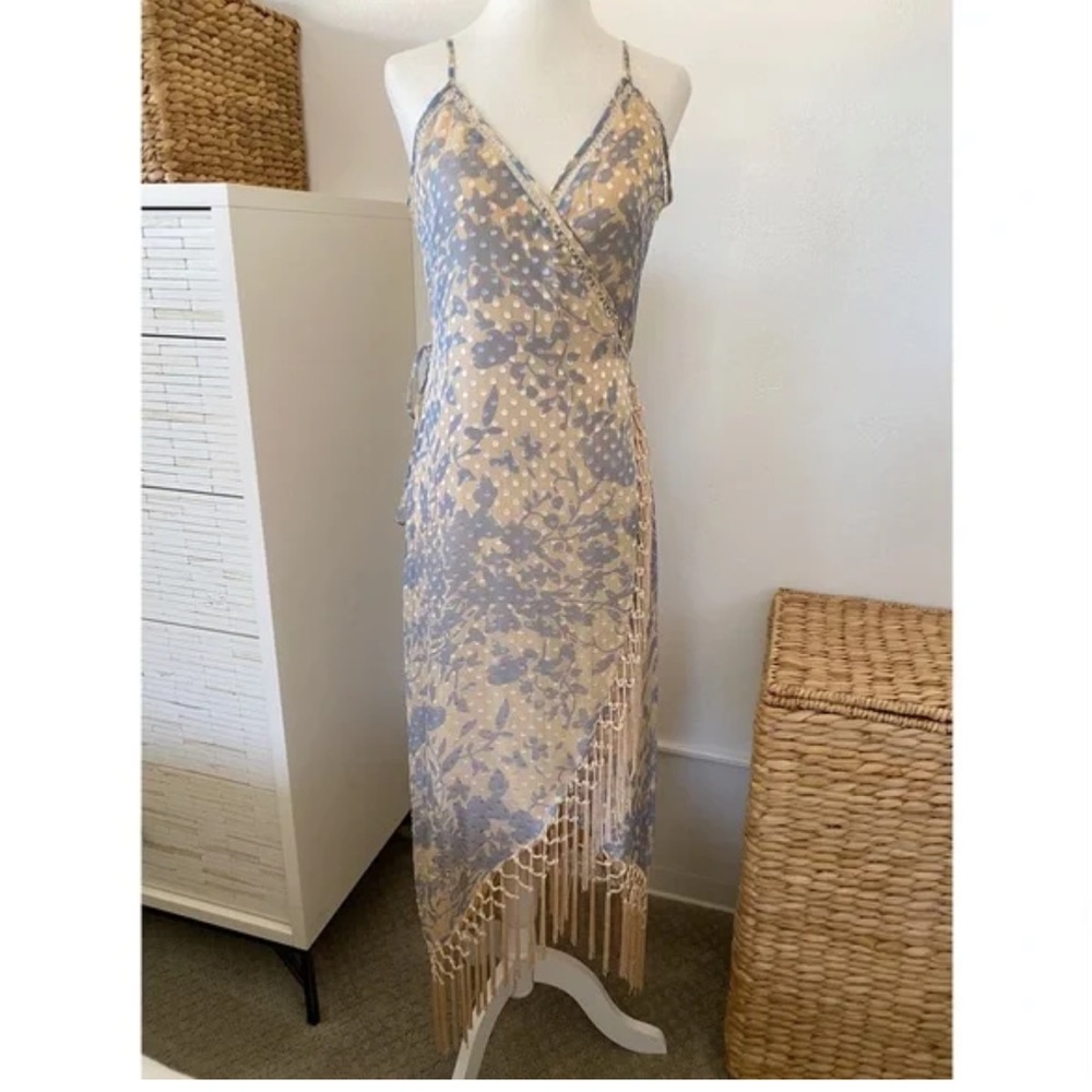 House of Harlow 1960 x Revolve Sonya Silk Fringe Midi Dress Size Small S